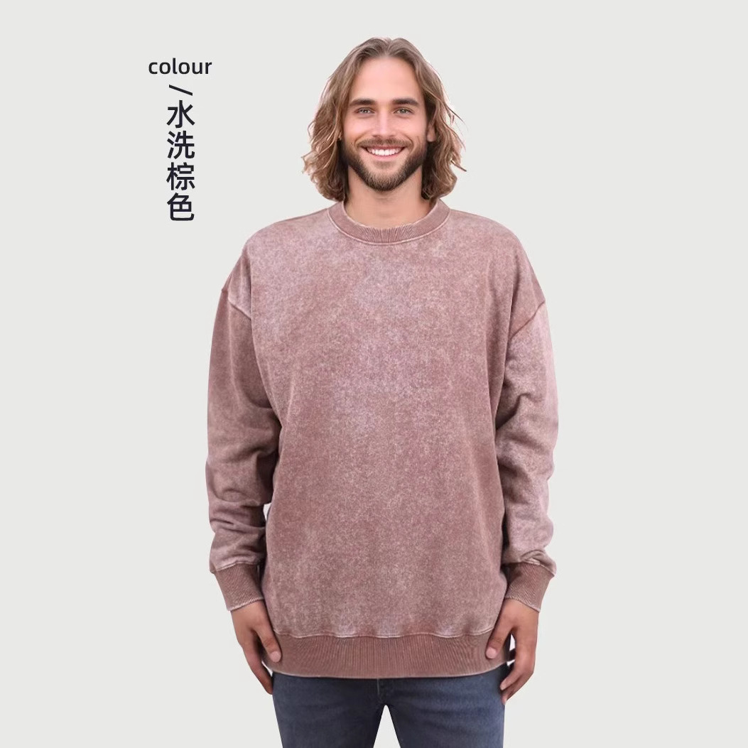 Retro lavado con agua bolsillo lateral cuello redondo chaqueta de cuello para hombre 2024 nuevo producto suelto medio largo americano chaqueta de pareja