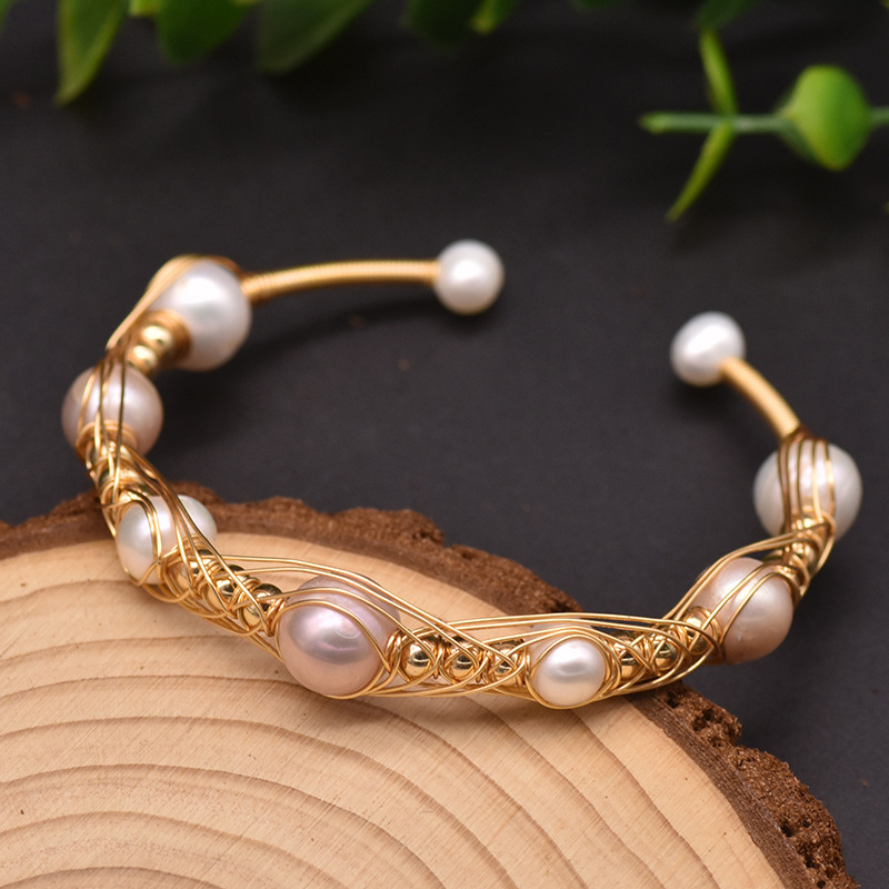 Natural Freshwater Pearl Bracelet Summer Retro Bracelet Niche High-End Hand Jewelry Handmade Electroplated Jewelry Wholesale for Women