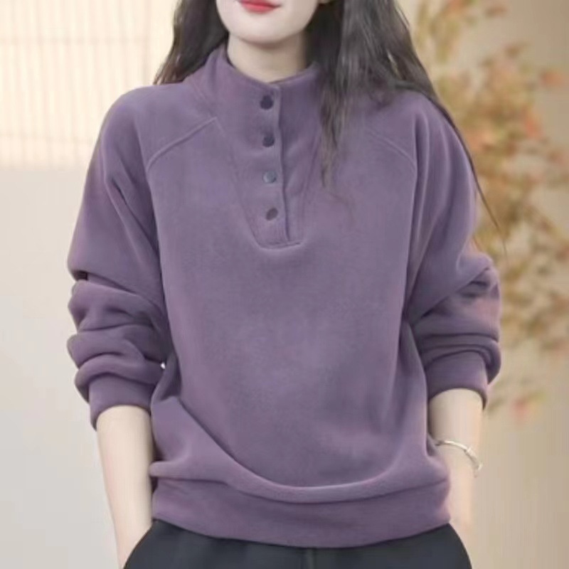 Double-sided fleece, new autumn/winter style, warm, half-turtleneck sweatshirt, casual, versatile, slimming, loose fit, plus size, solid color top Double-sided fleece, new autumn/winter style, warm, half-turtleneck sweatshirt, casual, versatile, slimming, loose fit, plus size, solid color top