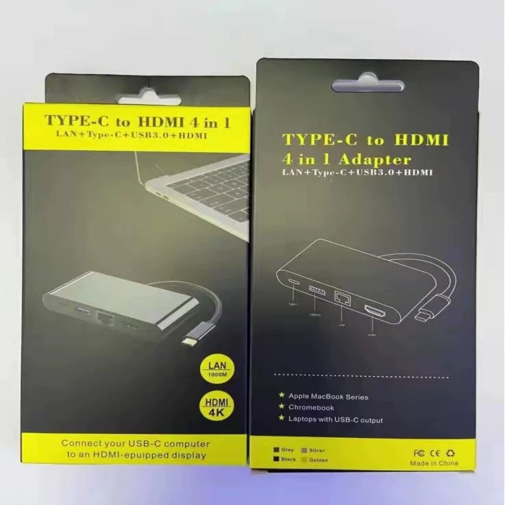 Type-C на USB3.0 + гигабитный LAN + HDMI + питание, многофункциональная 4-в-1 док-станция