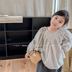 2024 new children's clothing spring style girls spring Korean style bat sleeve wide shirt shirt 123099