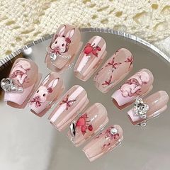 Pure Handmade Light Therapy Wearing Nail Sheet, Rococo Rabbit Sweet Spicy Pink Unicorn Wholesale Nail Sticker