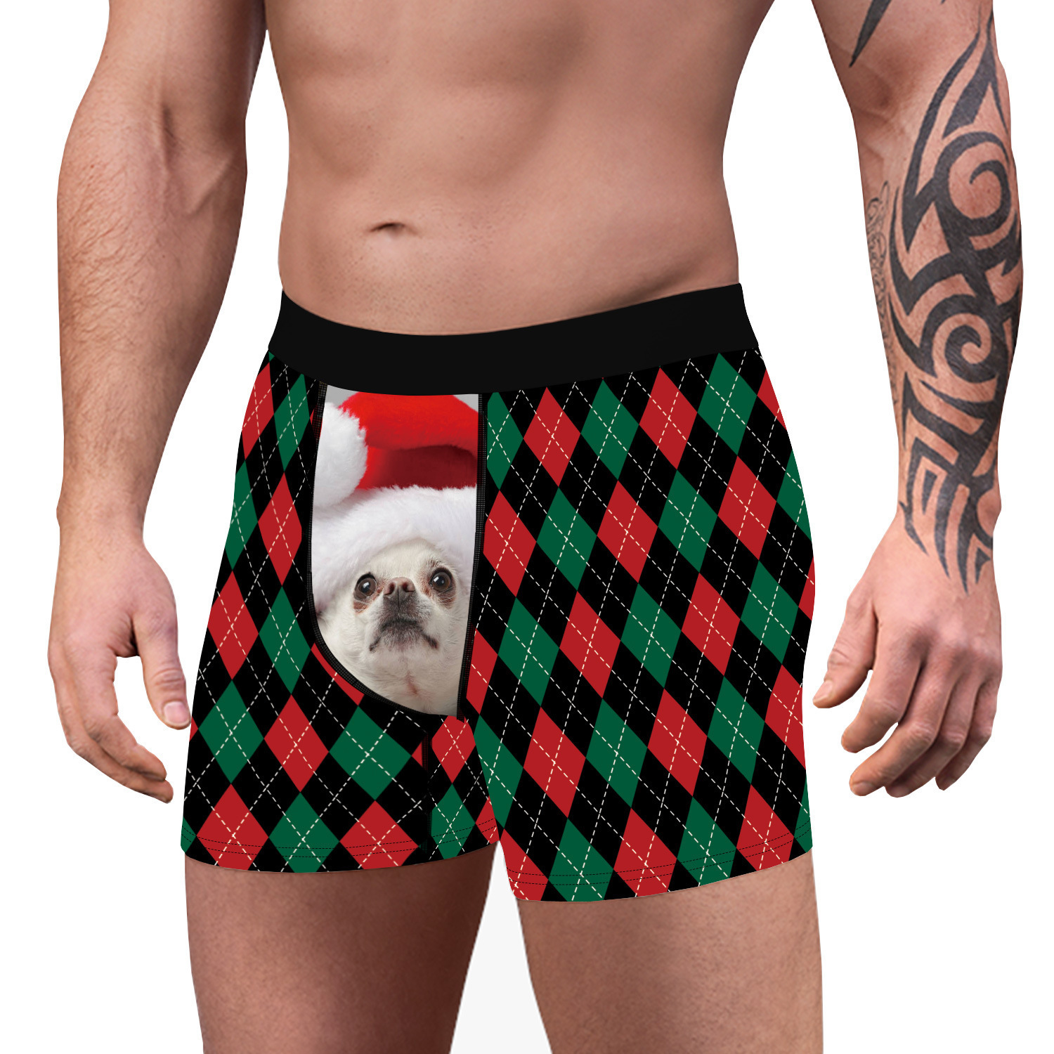 2024 Pantaloni ad angolo piatto traspiranti e comodi da uomo con stampa digitale per cani di Natale nuovi con biancheria intima aderente sul fondo_voghion.com