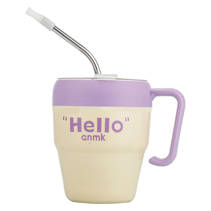 Taza de vidrio de pajita simple y de alto valor con mango