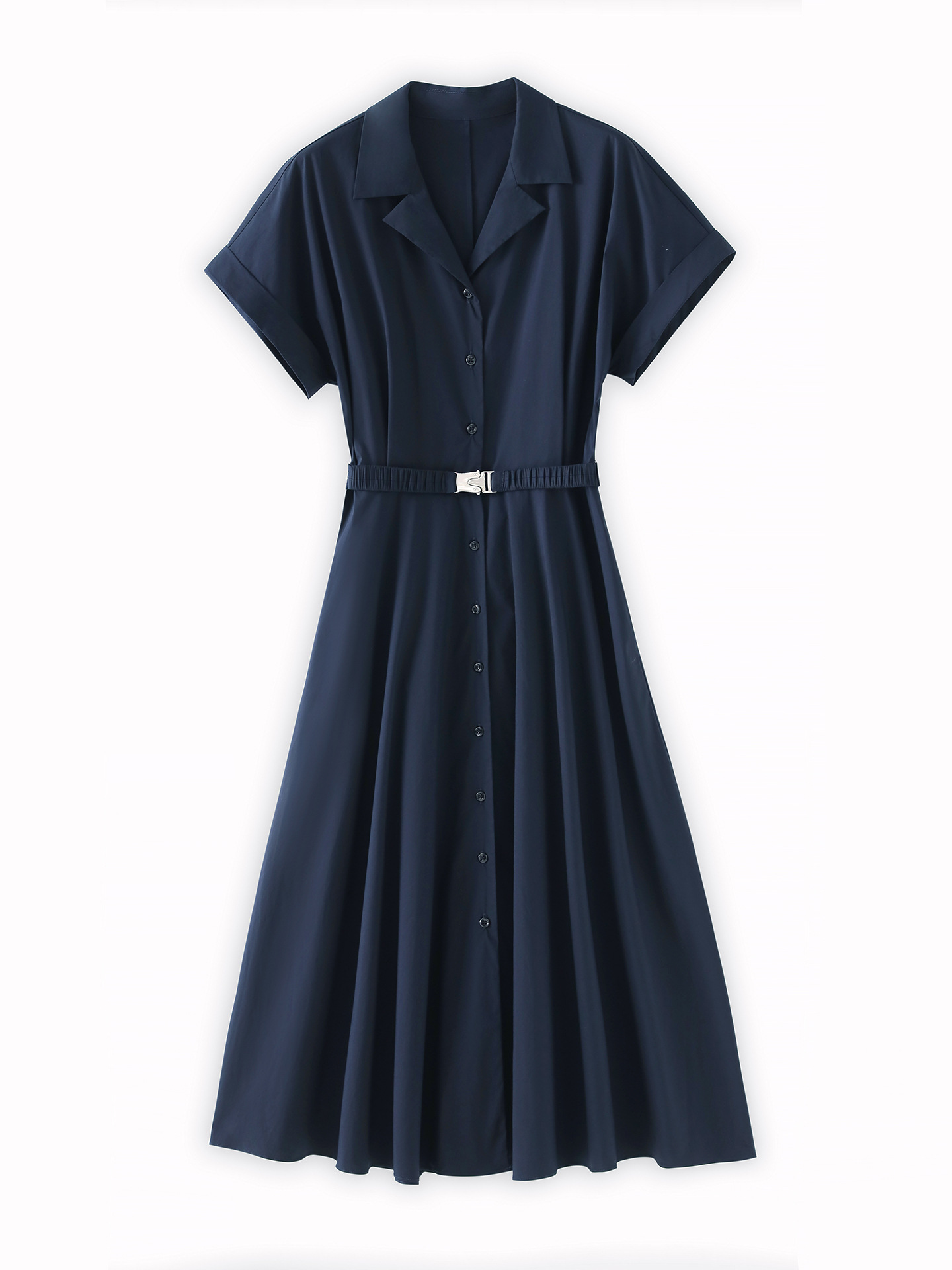 Đầm maxi nữ cổ bẻ thắt eo phong cách công sở mùa hè — Màu xanh navy