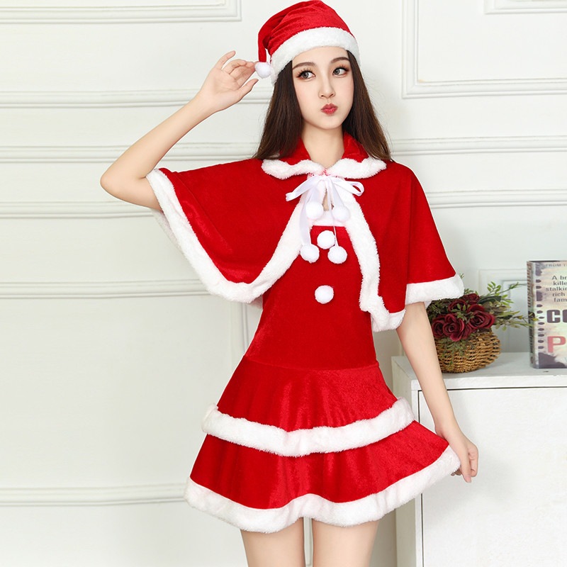 圣诞节裙子舞台表演服成人女圣诞服饰COS红色性感连衣裙演出服装