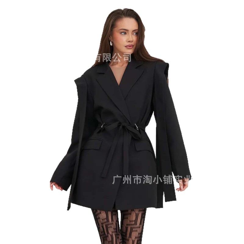 Blazer Women's Design Niche Retro Lace-Up Waist Short Style Petite 2025 Spring & Fall New Suit Women