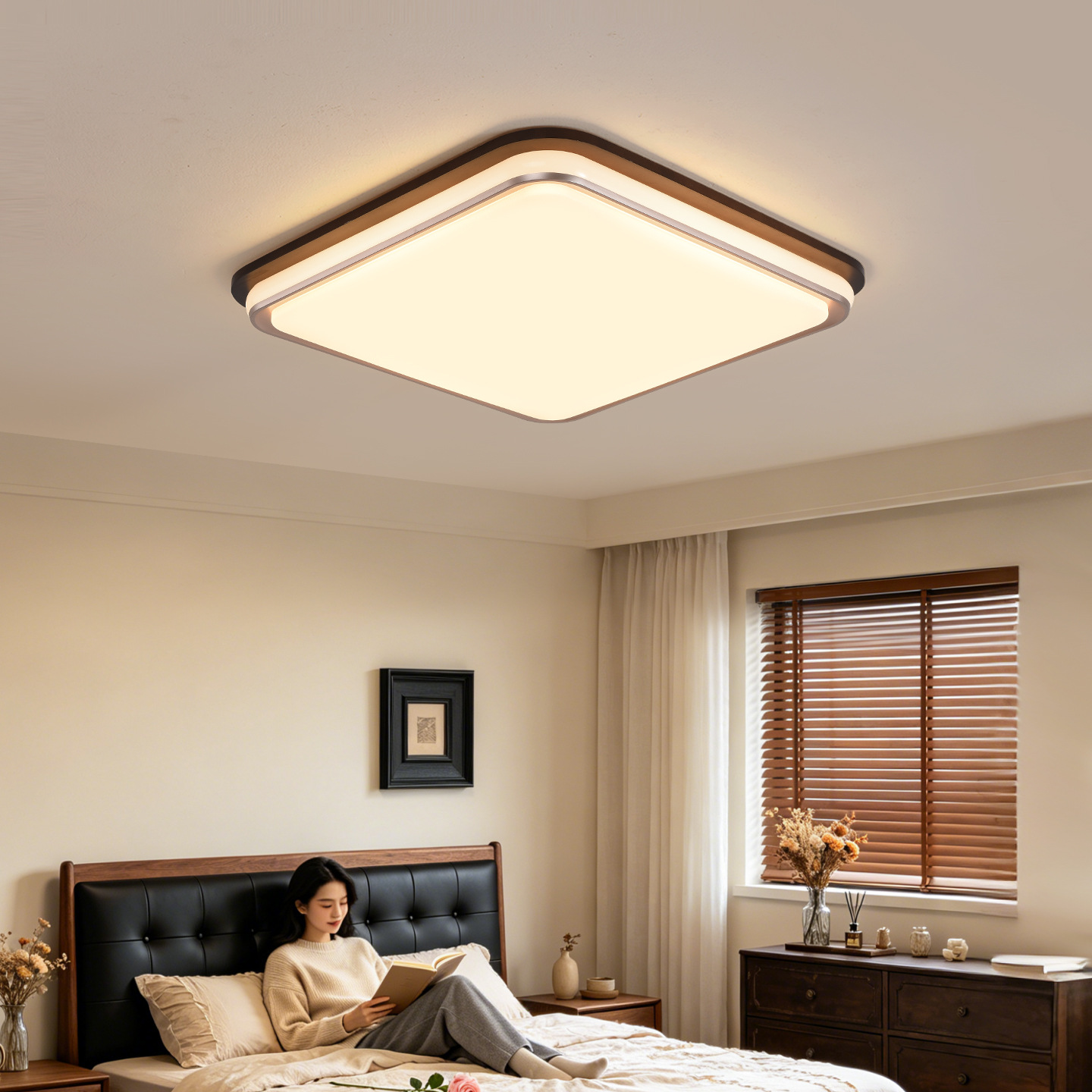 Gran vista jardín sala de estar lámpara de techo 2026 nuevo estilo medieval color nuez simple protección de ojos estudio lámpara de dormitorio L357