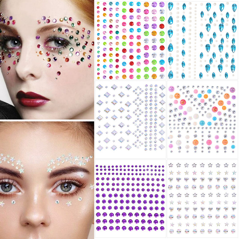 Cross-Border Diamond Face Stickers, Nail Art Diamonds, Face Performance, Party Makeup, Masquerade Makeup Accessories, Glue-Free Decorative Face Stickers