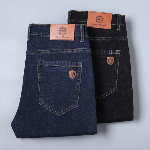 Wholesale Four-Season Guangzhou Xintang High-Quality Jeans for Men: Straight-Leg Stretch Business-Casual Denim Trousers for Men