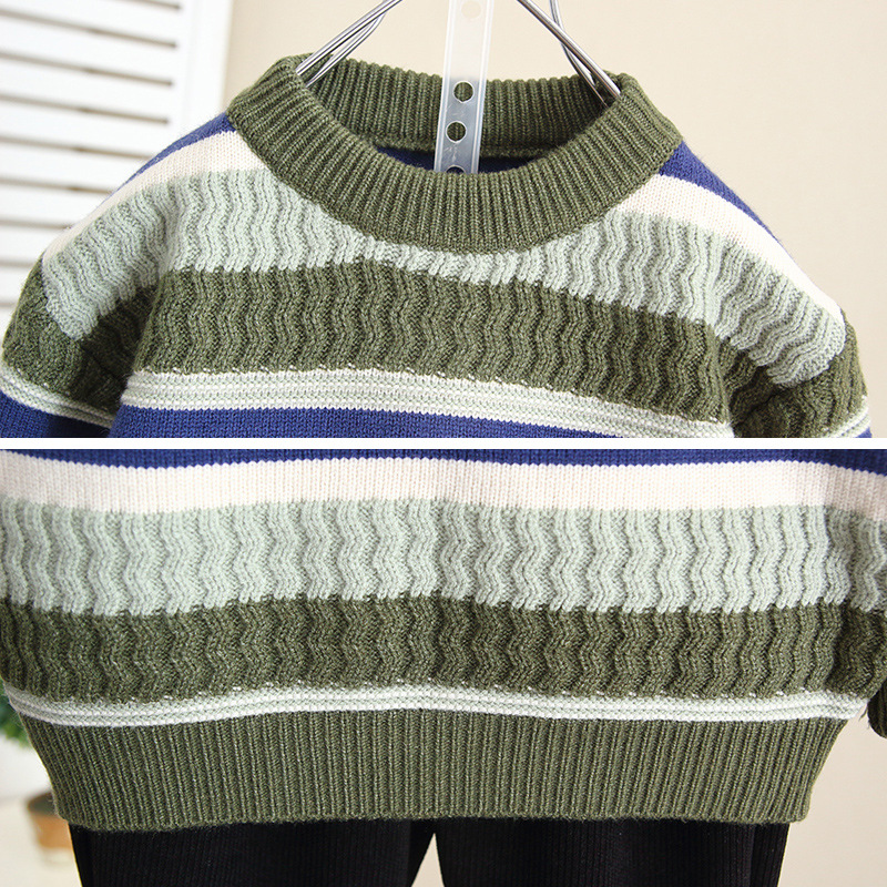 6774 Suéter a rayas para niños Otoño e invierno Suéter de punto grueso para bebés 2024 Nueva ropa de invierno para niños Tops de moda