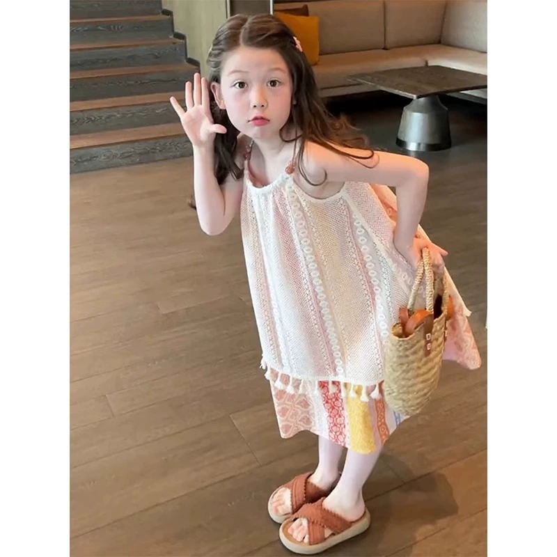 Детская юбка Лето 2025 Пляжная юбка для путешествий Юбка-подвеска для девочек Платье-юбка в стиле бохо Безрукавка