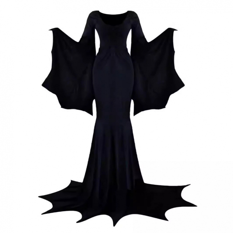 Cross-Border European and American Autumn New Halloween Party Role-Playing Witch Costume Gothic Dress Maxi Dress