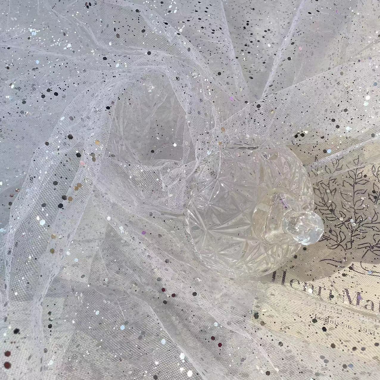 撒粉闪粉网纱布厂家新款亮片网眼布手工发饰背景服装面料