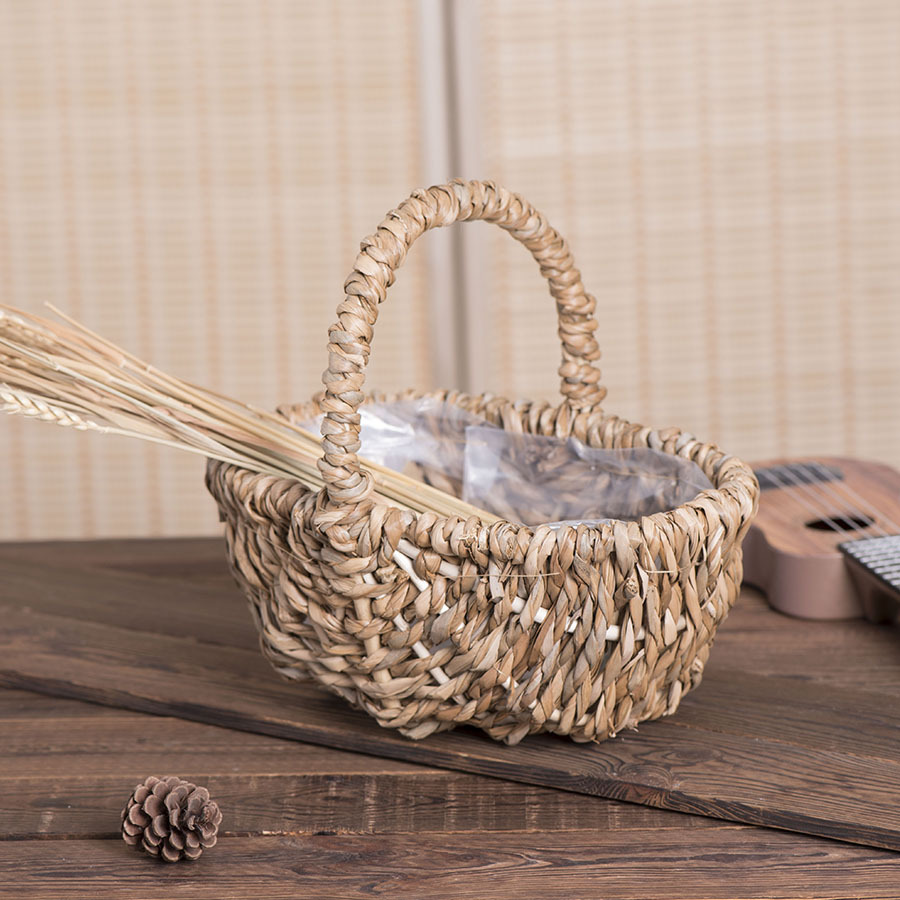 Pequeña canasta de tejido a mano personalizada tela de paja tela de caña tela de sauce tela de tela