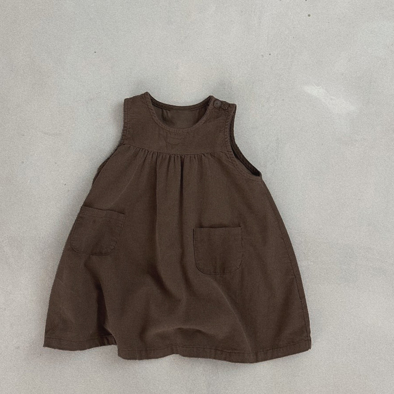 INS estilo coreano ropa de otoño e invierno para niñas nuevo vestido de moda estilo occidental PANA cuello redondo chaleco falda de muñeca