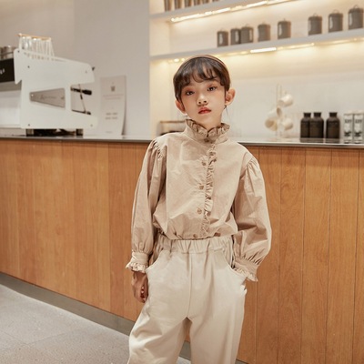 H2120品牌童装2021春季新款儿童上衣 中小童衬衫时尚休闲女童衬衣