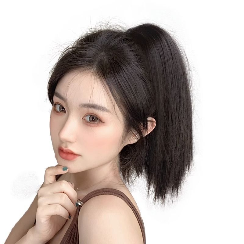 Peluca Cola de Caballo pelo corto de las mujeres alta cola de caballo con clip pelo artificial temperamento pelo recto falso Cola de Caballo mullido alta corbata falsa trenza