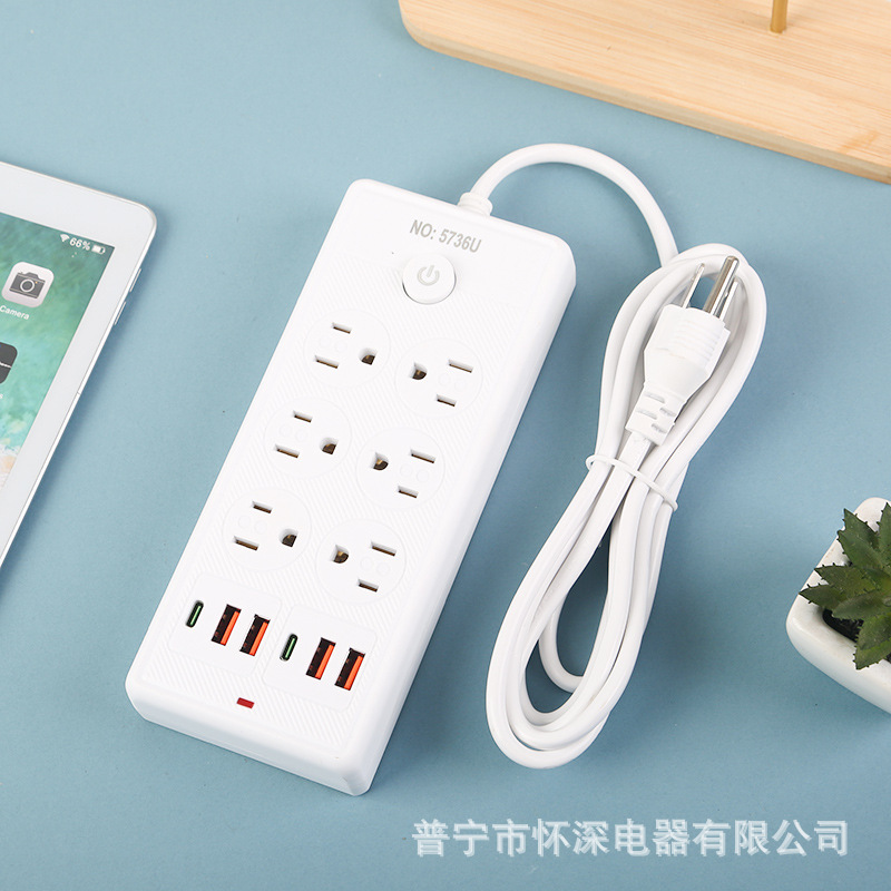 4USB + 2Type-c enchufe de escritorio de oficina estándar americano de América del Sur 6FT México 110V enchufe de fila interruptor general
