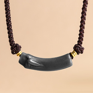 Natural Old Material Hetian Jade Ink Jade Bamboo Jade Pendant Antique Simple Men's Pendant Women's Jade Pendant High-End