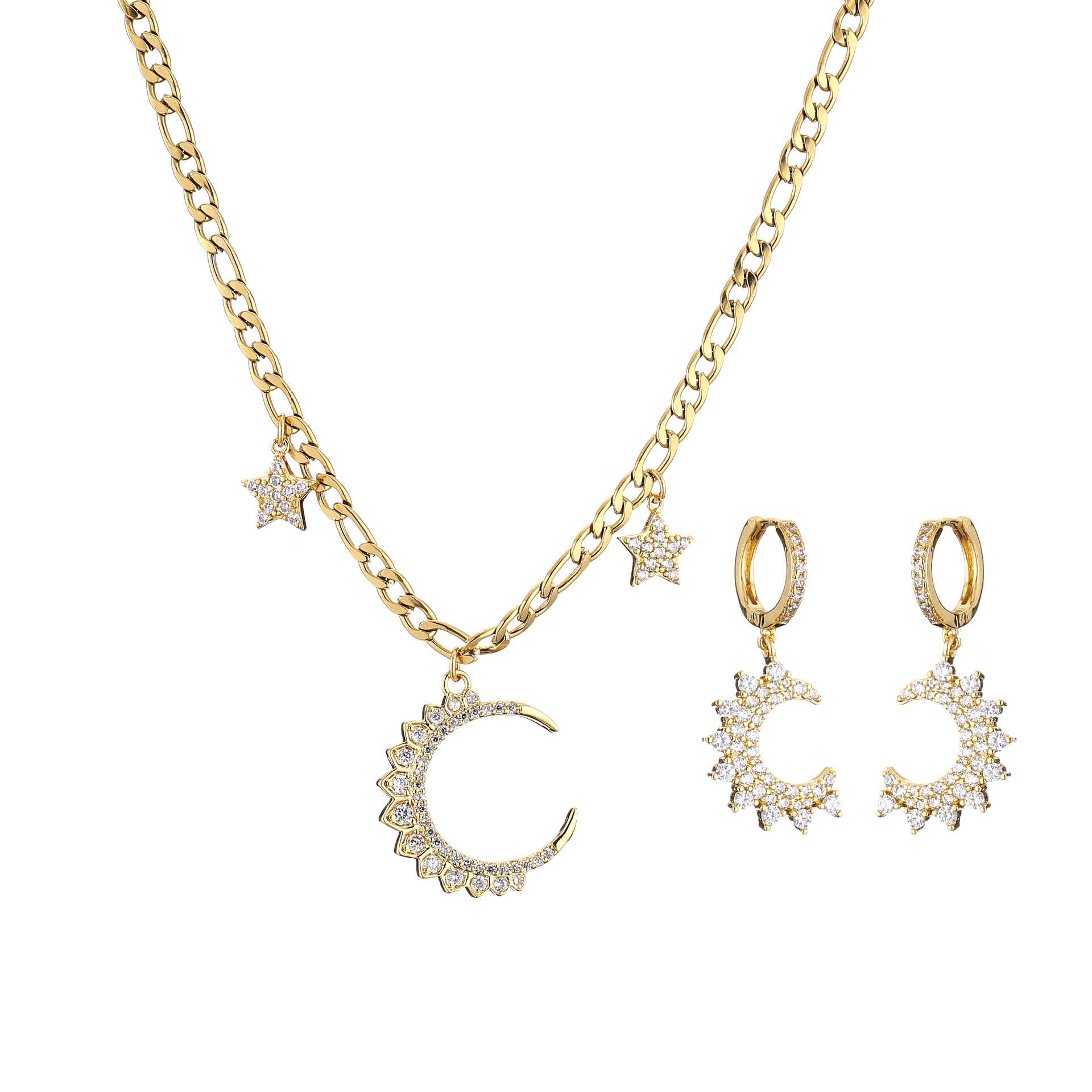 New Star Moon Pendant Zircon Copper Earrings Necklacepicture4
