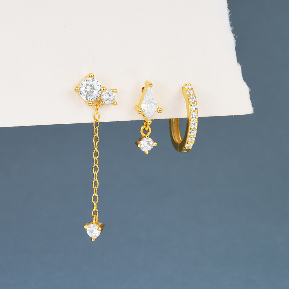 4g Weight 925 Sterling Silver Ear Needle Material Pearl, Zircon Inlay Material Earrings Classification 3 Pieces Set Quantity Holiday, Daily Occasion 925 Sterling Silver Material Geometric Pattern Women's Gender Inlay Design Simple Style Style 3 Pieces Set 925 Sterling Silver Pearl Zircon Geometric Earrings 23