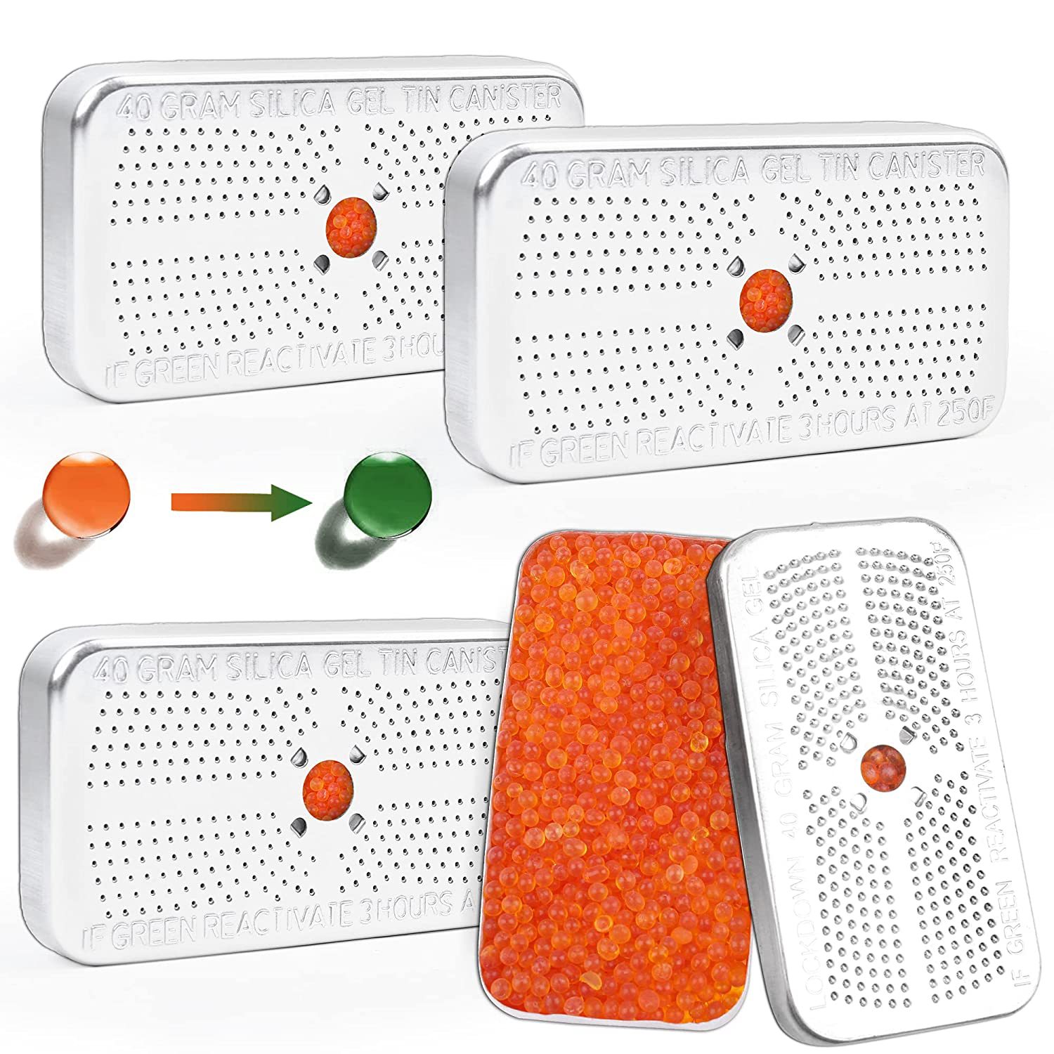 厂家现货铝盒干燥剂相机保险柜户外用品防潮吸湿盒变色硅胶珠40克