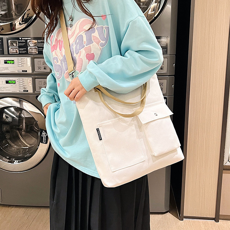 Estilo coreano estudiante bolsa de lona Portátil Bolsa de hombro de gran capacidad correa de hombro de las mujeres bolsa de mensajero desmontable bolsa de compras simple
