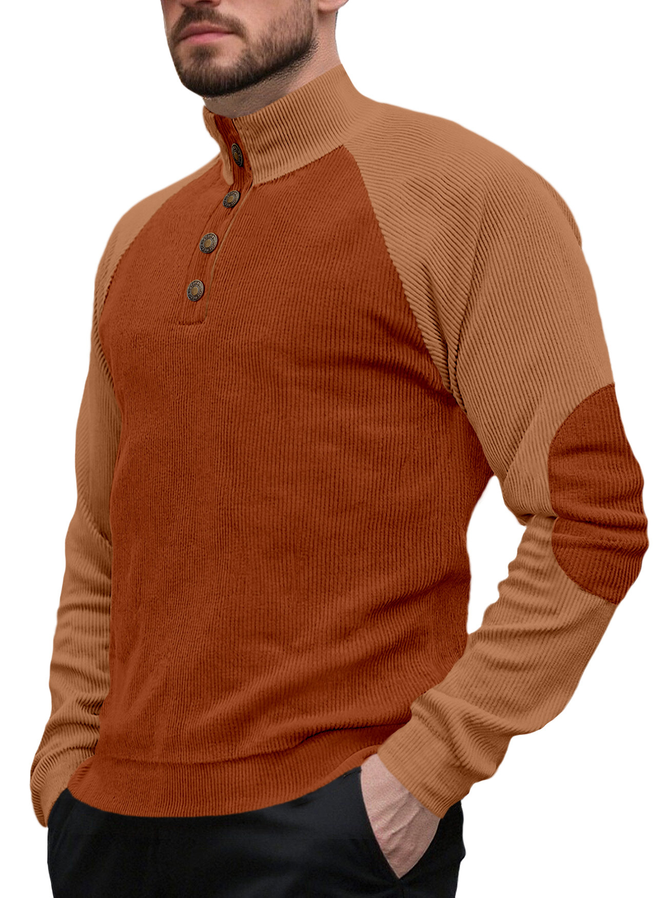 Nuevo transfronterizo de tamaño europeo primavera y otoño nuevo hombre al aire libre manga de hombro cuello de pie casual suelta camiseta de cameltoe de manga larga
