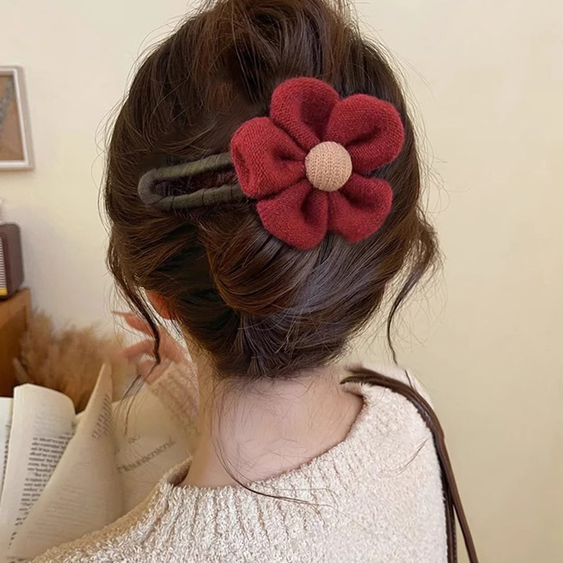 Horquilla de flores de felpa de otoño e invierno, clip de agarre de temperamento de alto nivel femenino