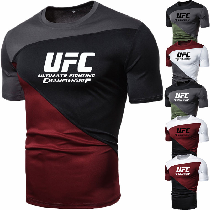 Cross-Border Foreign Trade Men's Short-Sleeved Pullover T-Shirt European and American New Fashion Splicing Summer Ufc Printed Short-Sleeved T-Shirt Cross-Border Foreign Trade Men's Short-Sleeved Pullover T-Shirt European and American New Fashion Splicing Summer Ufc Printed Short-Sleeved T-Shirt