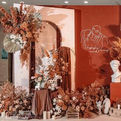 秋色系仿真花婚禮堂裝飾絹花文心蘭焦糖色婚慶花藝花材假花繡球花