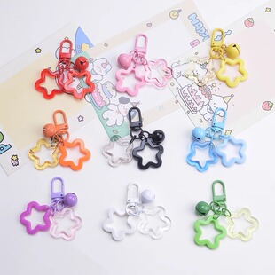 New color acrylic hollow five-pointed star keychain pendant cute paint bell accessories earphone cover decoration