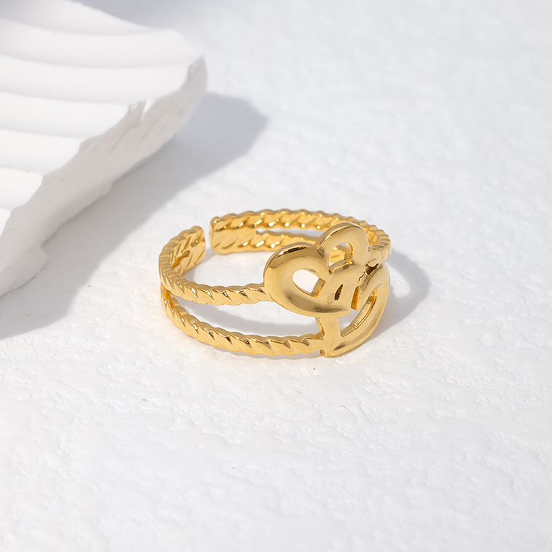 Fashion Heart Shape Stainless Steel Hollow Out Open Ring