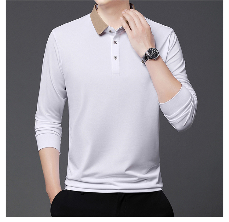 Polo de manga comprida para homem em algodão casual_voghion.com