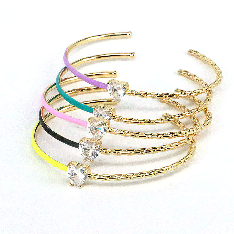 Fashion Geometric Copper Stoving Varnish Gold Plated Zircon Bangle