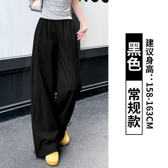 藏青色工装裤女夏季2025新款美式休闲直筒裤小个子速干运动阔腿裤|undefined