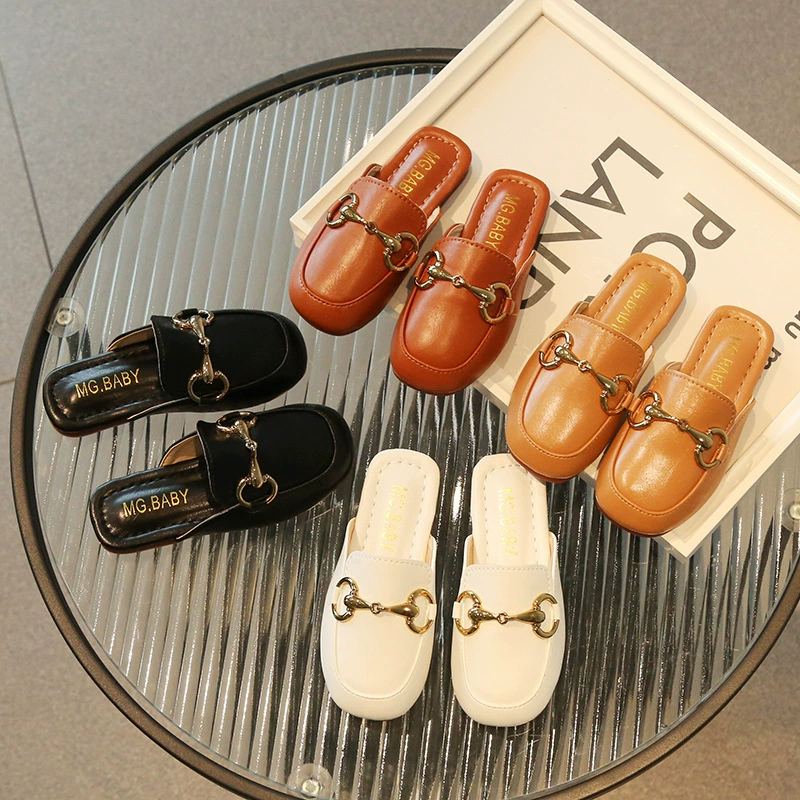 Полутапочки Baotou на мягкой подошве для девочек, новинка весны 202, туфли на плоской подошве с полуподдержкой, универсальная детская верхняя одежда, сандалии и тапочки