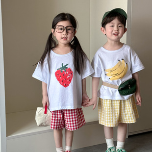 Children's Pajamas Fruit suit Baby Summer Pure Cotton Category A New Boys' Short-sleeved Pants Suit Girls' Home Clothes
