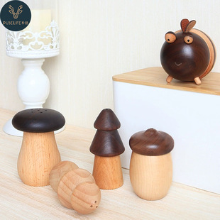 Japanese Style Wooden Black Walnut Household Cute Mushroom Toothpick Holder Homestay Toothpick Jar Toothpick Bucket Storage Toothpick Box