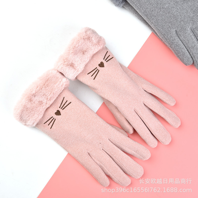 手套冬天女士韩版可爱加绒加厚保暖触屏手套户外开车骑行滑雪手套