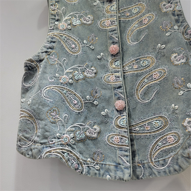 2026 primavera nuevos productos industria pesada china bordado jacquard chaleco de vaquín diseño de chaleco de alta calidad