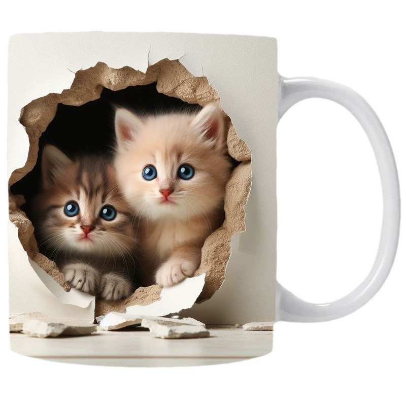 3D floor plan cup empty cat cup wall mural animal cup water cup kitten cup ceramic cup owl cup