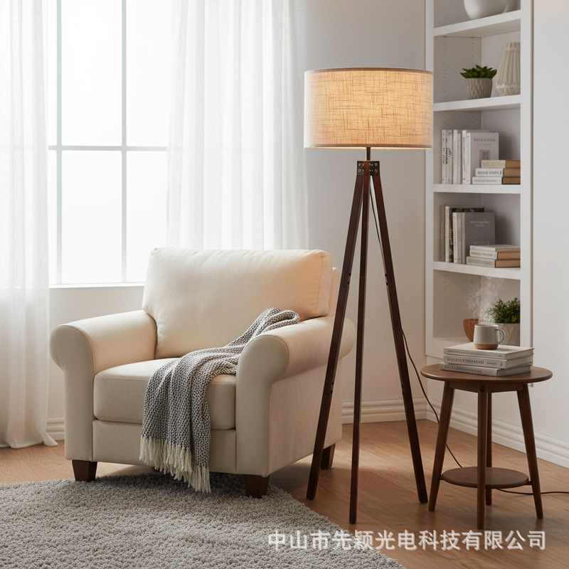 Cross-Border American Floor Lamp Living Room Casual Atmosphere Creative Solid Wood Study Decoration Scandinavian Bedroom Floor Lamp
