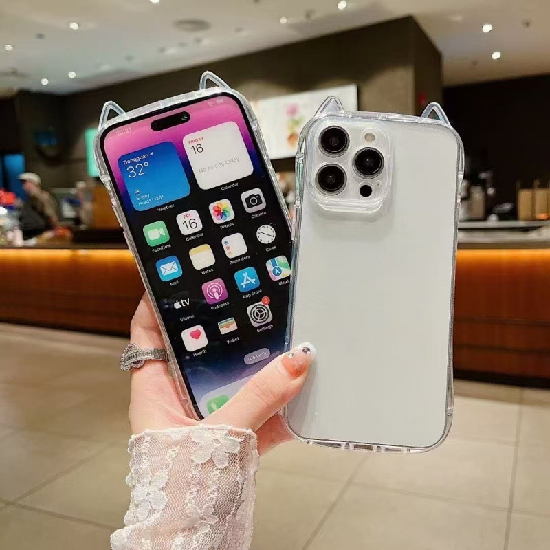 New Ins Cat Ear Soft Shell Tpu Mobile Phone Case Suitable for Iphone16Promax Apple 15 Transparent Material Case New Ins Cat Ear Soft Shell Tpu Mobile Phone Case Suitable for Iphone16Promax Apple 15 Transparent Material Case
