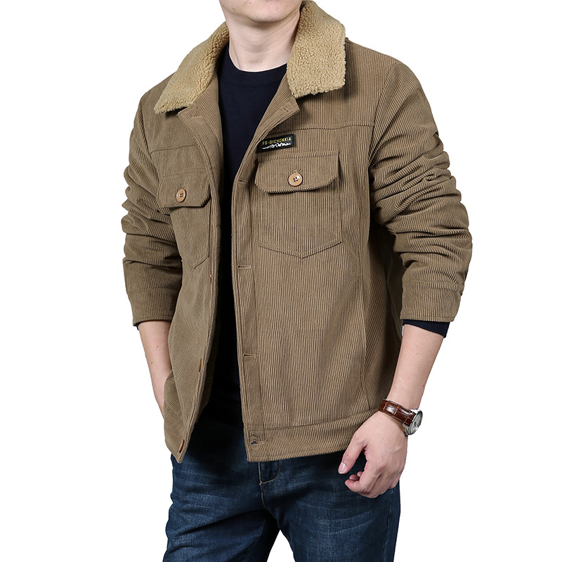 Velluto a coste da uomo in inverno con aggiunta di velluto, cotone oversize con colletto largo per uomo, giacca in pelle di agnello_voghion.com