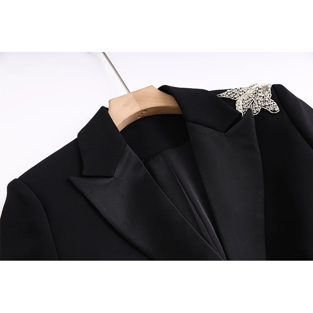 Women's Clothing 2024 Spring New Super Heavy Industry Flower Beading BLINGBLING Waist Satin Collar Suit Dress Ready in Stock_ipsvogv.com