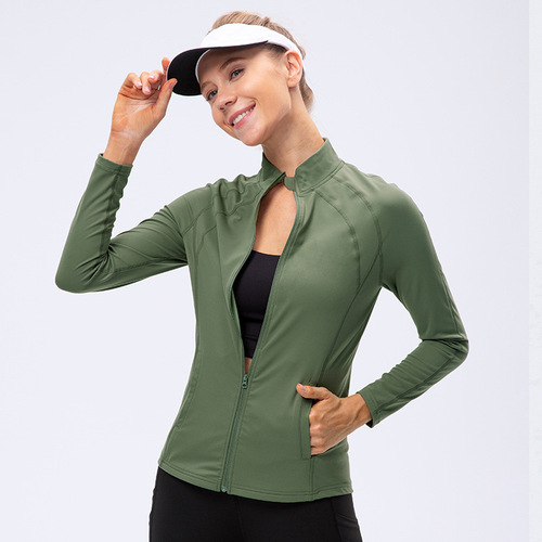 Women's new autumn and winter yoga jacket nylon sportswear tight elastic running zipper fitness clothes long sleeves 12612