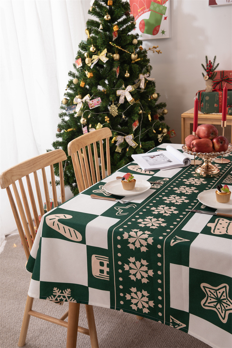Tovaglia natalizia con bandiera da tavolo stampata in poliestere impermeabile, decorazione natalizia, con fiocco di neve e fiore di alce_voghion.com