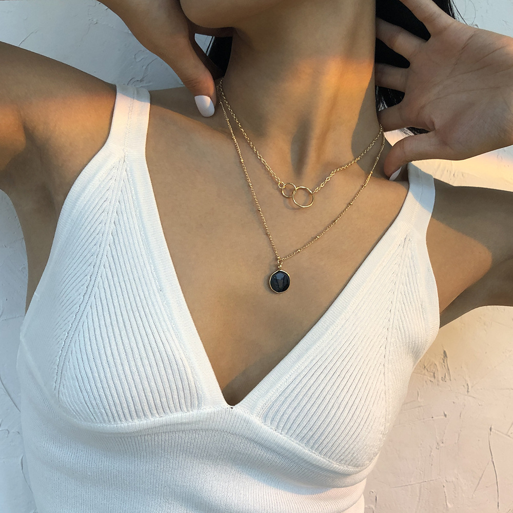 fashion simple doublelayer pendant necklacepicture3